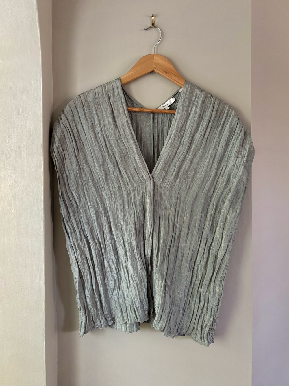 Crinkle V-Neck Popover Top, Sea Stone Green, M